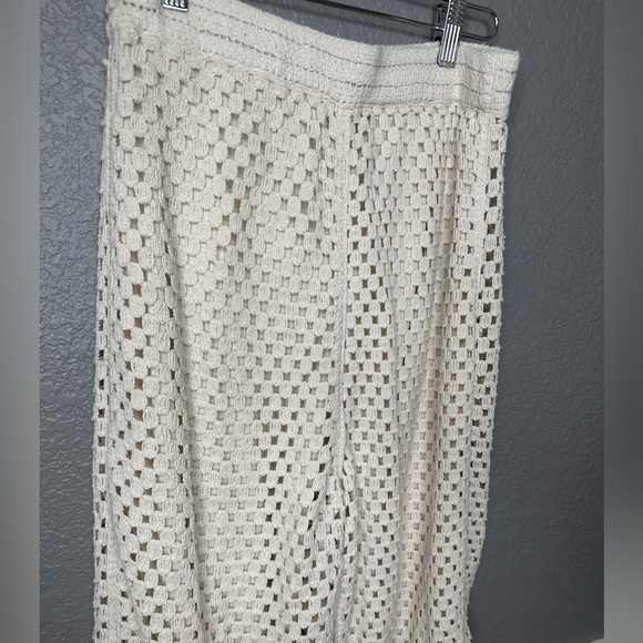 Ultra Pink Lined Cream Crocheted Wide Legged Pants size small - Picture 2 of 8